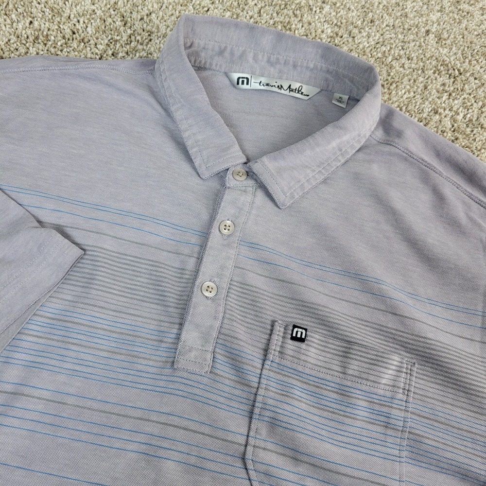 Travis Mathew Mens XL Gray Striped Performance Stretch Polo‎ Short Sleeve
